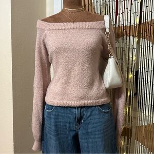 Charlotte Russe Light Blush Pink Off-Shoulder Knit Sweater
